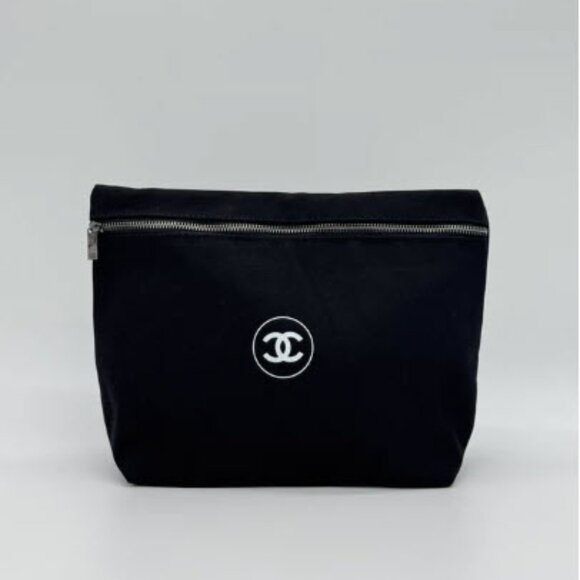 NEW Chanel Large Black Canvas Cosmetic/Utility Bag - Picture 1 of 4